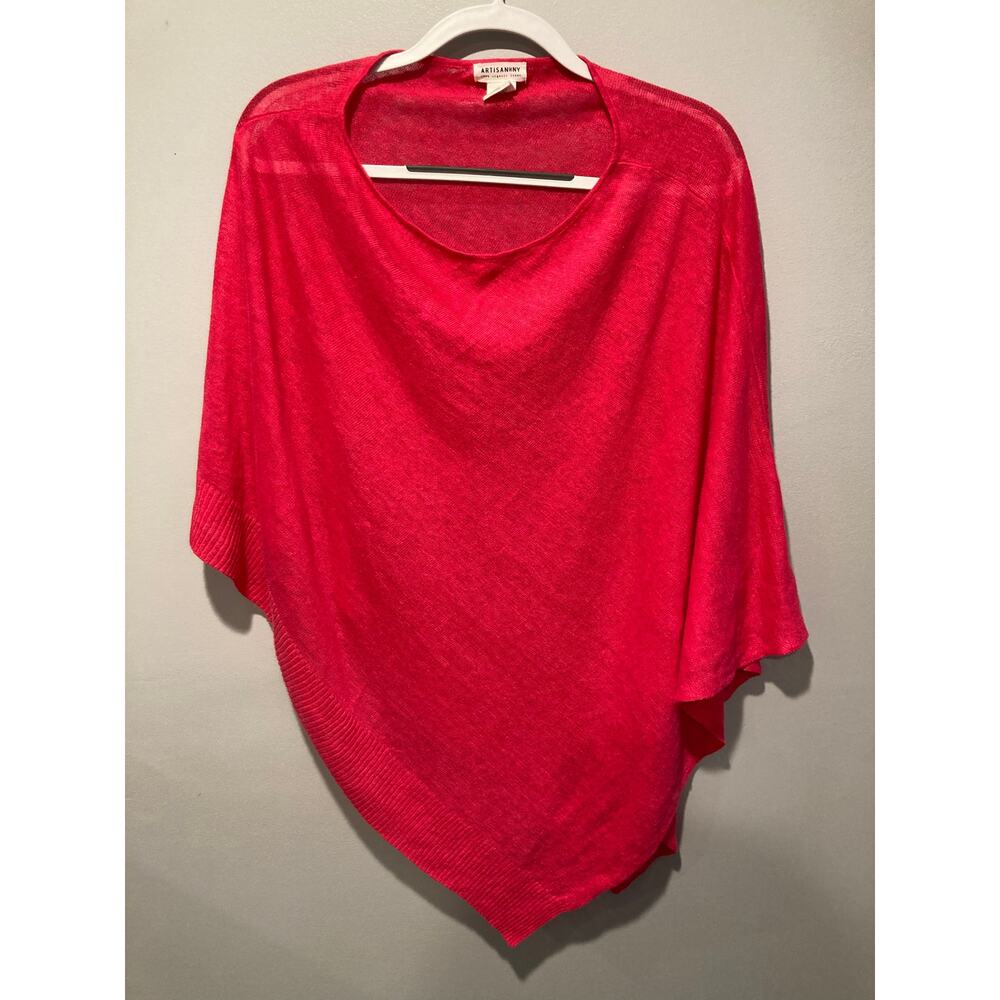 Artisan NY Shawl Poncho Sz OS 100% Organic Linen Feminine Pink Coastal Grandma